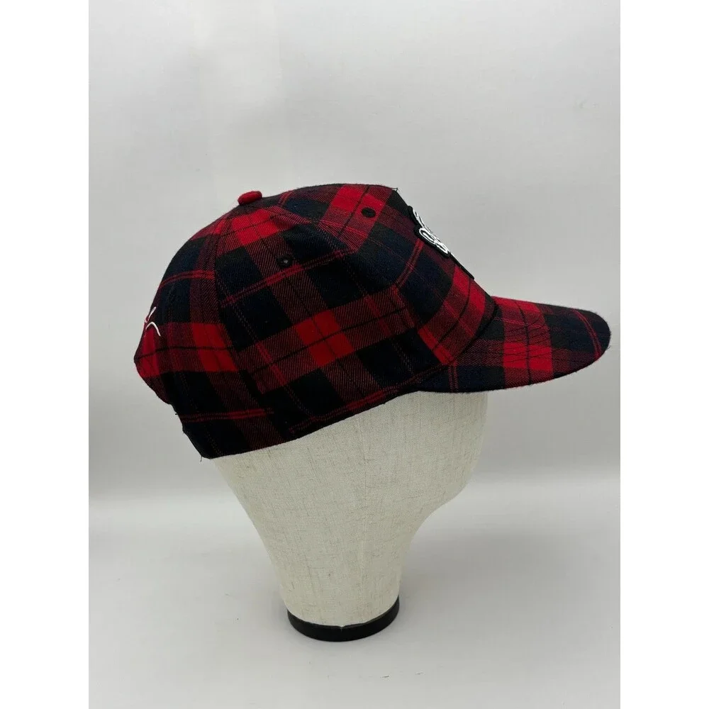 Monkey Sport Plaid Hat S/M Red Black Tartan Baseball Cap NWT Embroidered Monkey